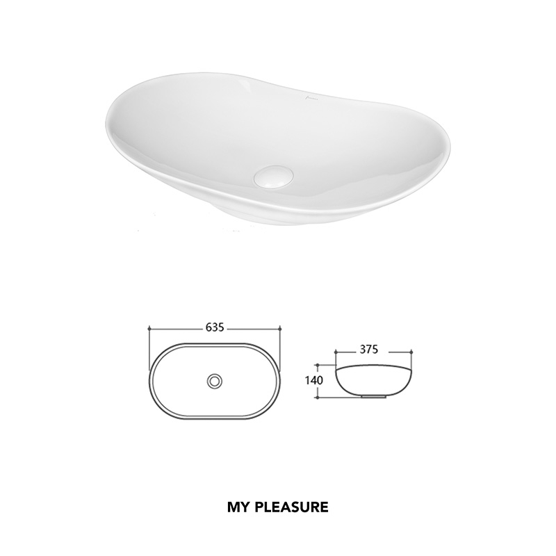 Lavoar pe blat Fluminia, My Pleasure, oval, 63.5 x 37.5 cm, alb